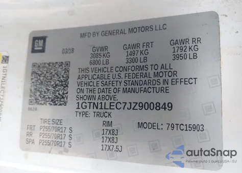 2018 GMC Sierra 1500 z USA, uszkodzony, nr VIN 1GTN1LEC7JZ900849